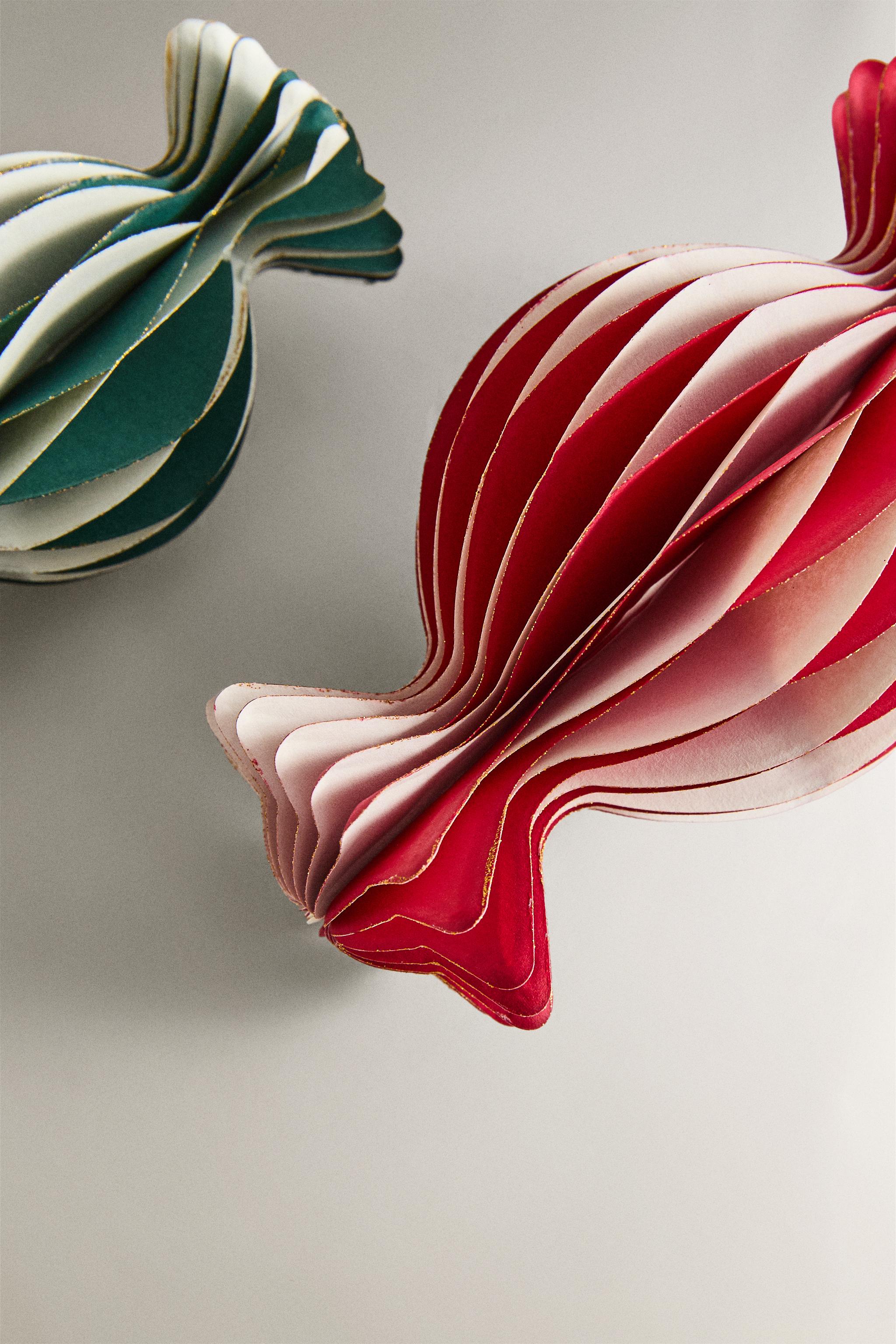 SET OF 2 DECORATIVE PAPER CANDY CHRISTMAS ORNAMENTS