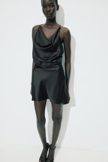 FLOWING SATIN MINI DRESS - Black by Zara