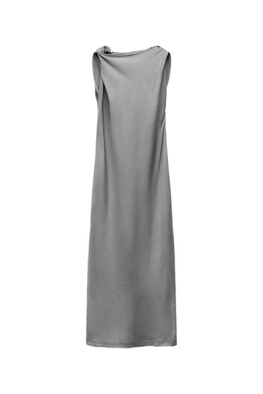 GATHERED LINEN BLEND DRESS