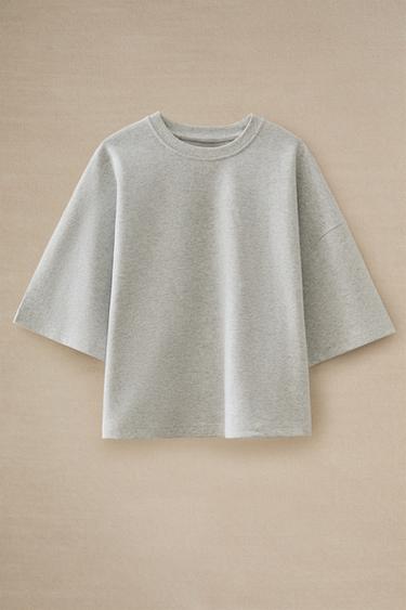 T-SHIRT MANCHES COURTES COTON - Gris de Zara - Image 4