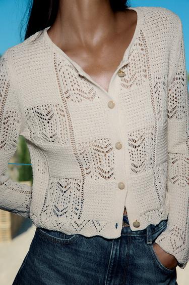 PLETENÝ KARDIGAN S AŽUROU - Přírodní od Zara