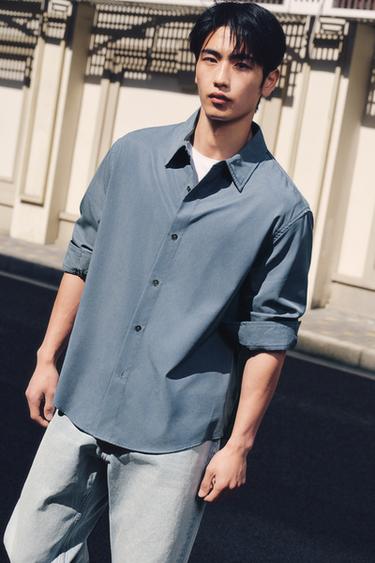 Zara 飄逸寬鬆版襯衫 - 藍色 / 灰色