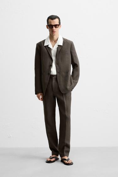 100% LINEN SUIT BLAZER - Brown by Zara - Image 0