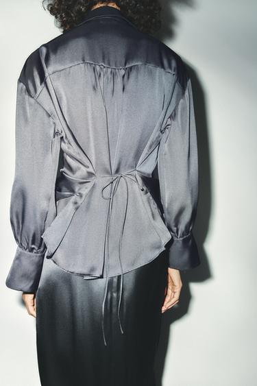 CAMISA SATINADA - Gris oscuro de Zara