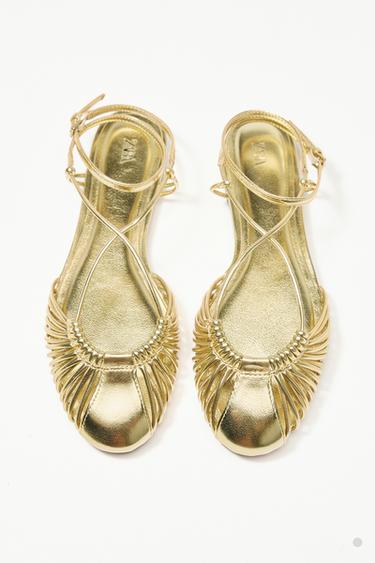 METALLIC STRAPPY CAGE SANDALS - Gold by Zara