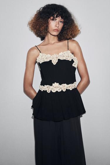 TOP ENCAJE ZW COLLECTION - Blanco / Negro de Zara