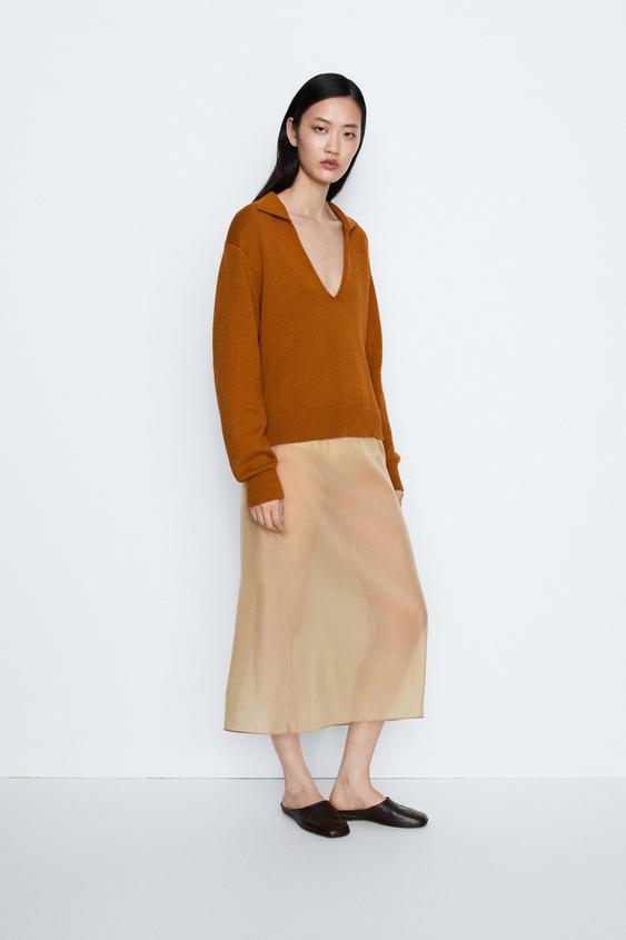 Zara 100% Cotton V-Neck Knit Sweater - STUDIO - Champagne - Image 0