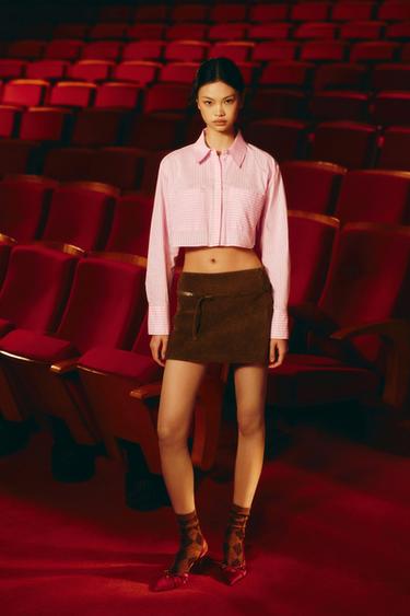 Zara 短版條紋襯衫 - 粉紅色