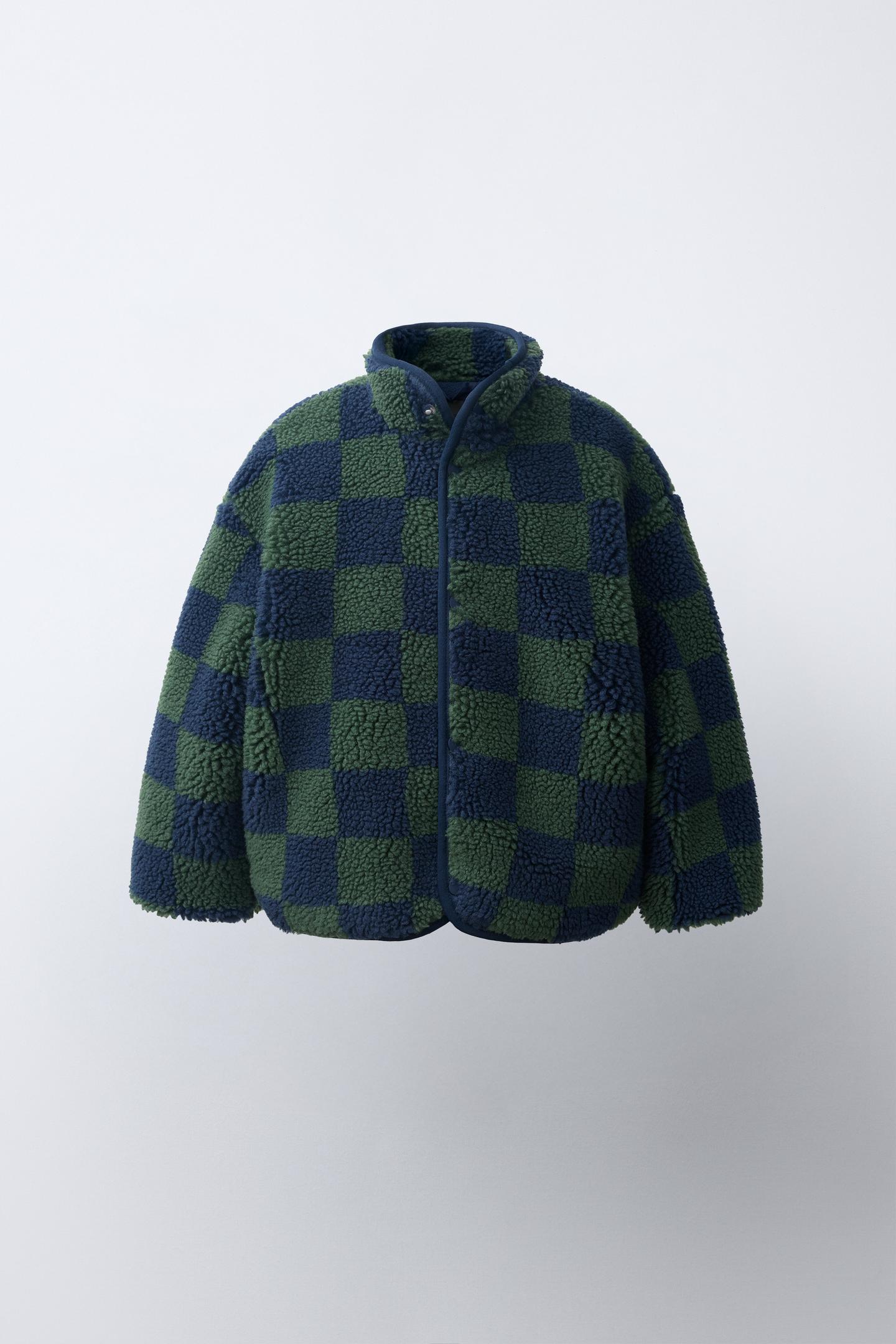 Детская куртка Zara Checkered Faux Shearling, цвет: Синий