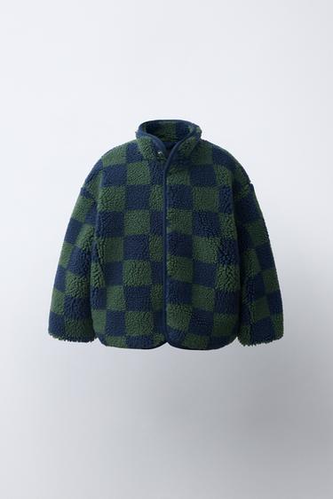 CAZADORA BORREGUILLO CUADRO DAMERO - Azul de Zara - Imagen 0