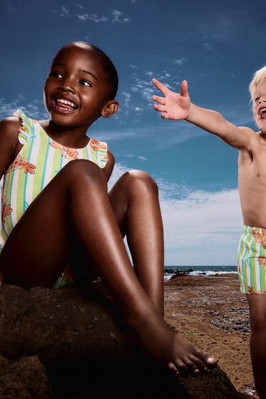 2-6 ANNI/ COSTUME STAMPA A RIGHE E ARAGOSTE - Verde di Zara