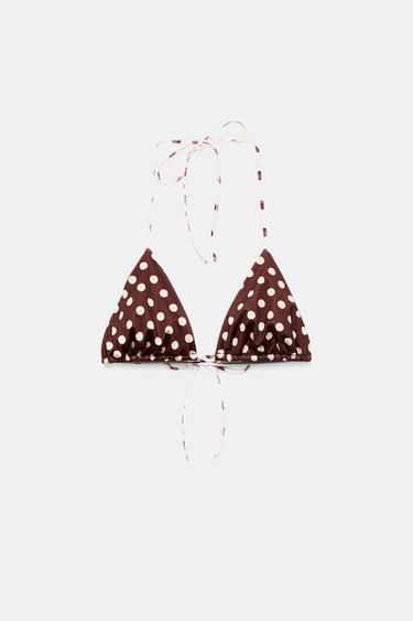 Zara POLKA DOT PRINT TRIANGLE BIKINI TOP - Brown