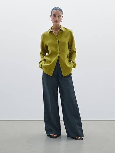 Zara Flowing 100% linen shirt - Green - Image 0