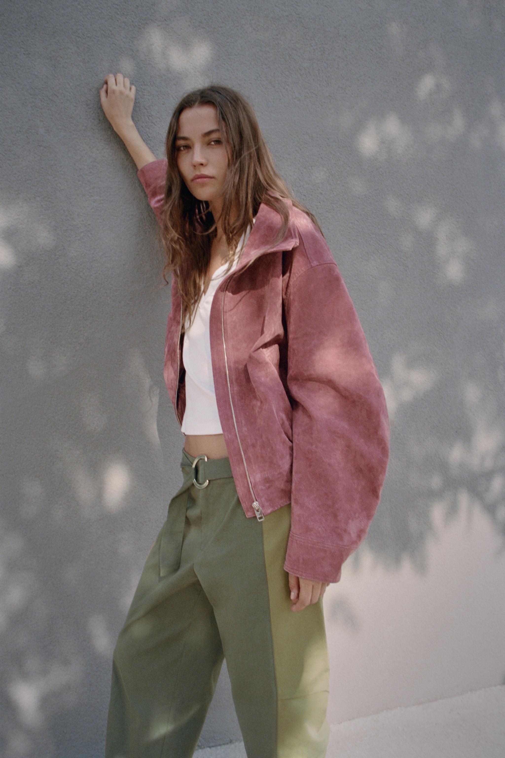 100% LEATHER HIGH NECK BOMBER JACKET