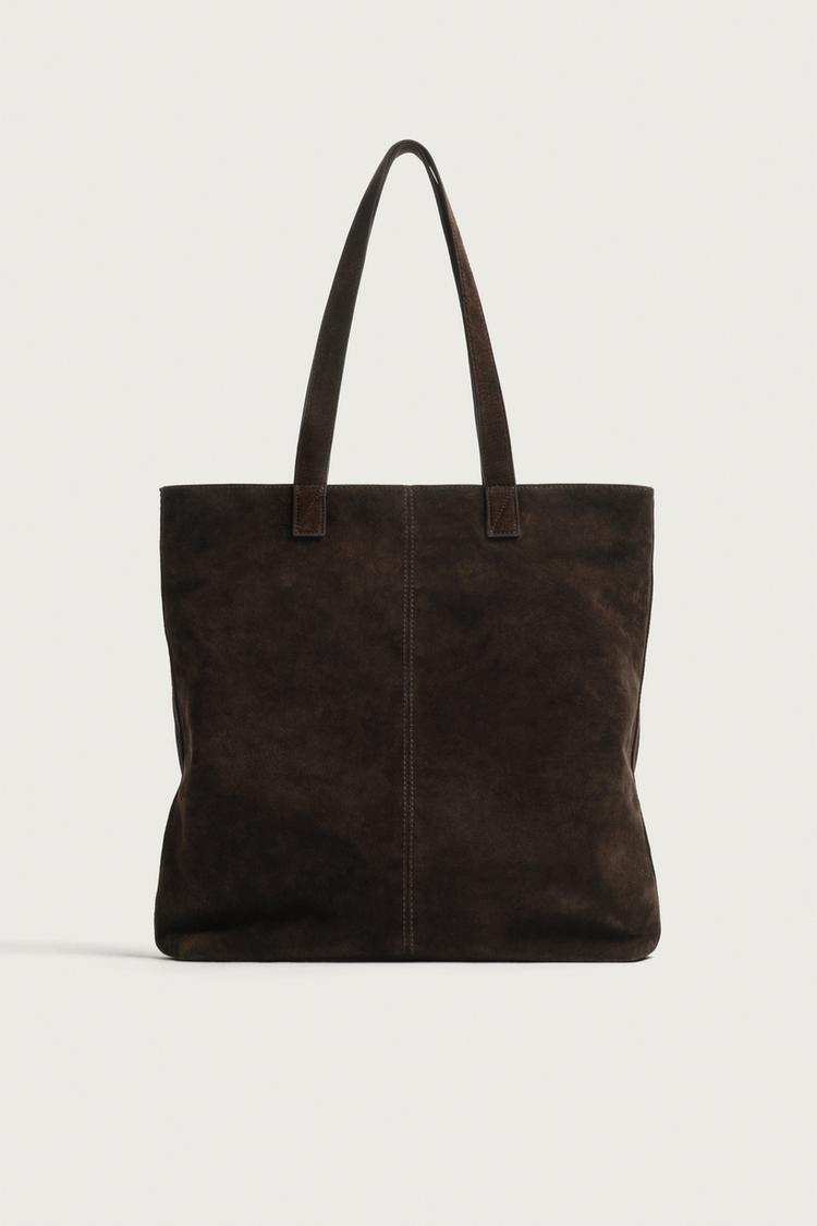 LEATHER SHOPPER BAG — Brown