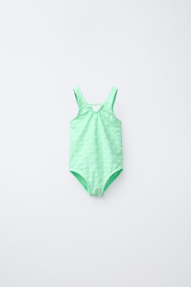 AGES 1-6/ TOWELLING HEARTS SWIMSUIT - Green by Zara