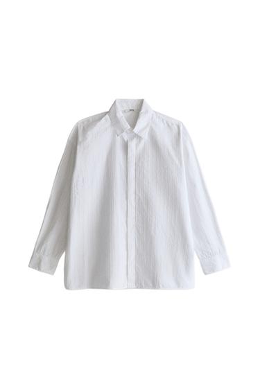 Zara LONG SLEEVE COTTON SHIRT - 磨白色