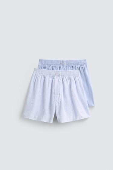 2-PAK POPLINBOXERSHORTS MED KONTRAST - blå fra Zara