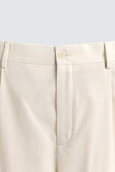 PANTALON PLIS AVEC LAINE - Écru de Zara - Image 7
