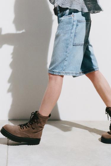 LEATHER LACE-UP BOOTS - Grey by Zara