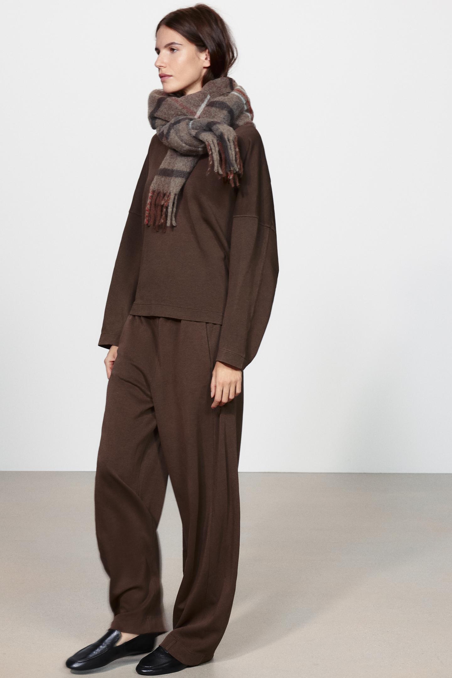 Женские брюки Zara Washed Interlock, цвет: Коричневый — фото 3