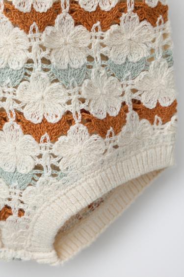 CROCHET KNIT ROMPER - Ecru by Zara - Image 3