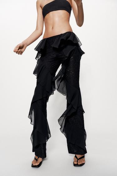 LACE TROUSERS WITH RUFFLES - Black by Zara