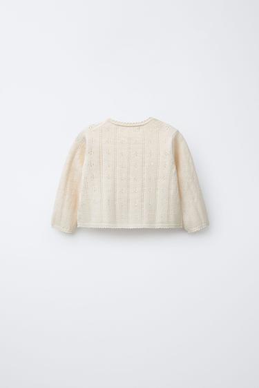 GILET EN MAILLE AJOURÉE ET BRODÉE - Écru de Zara - Image 1