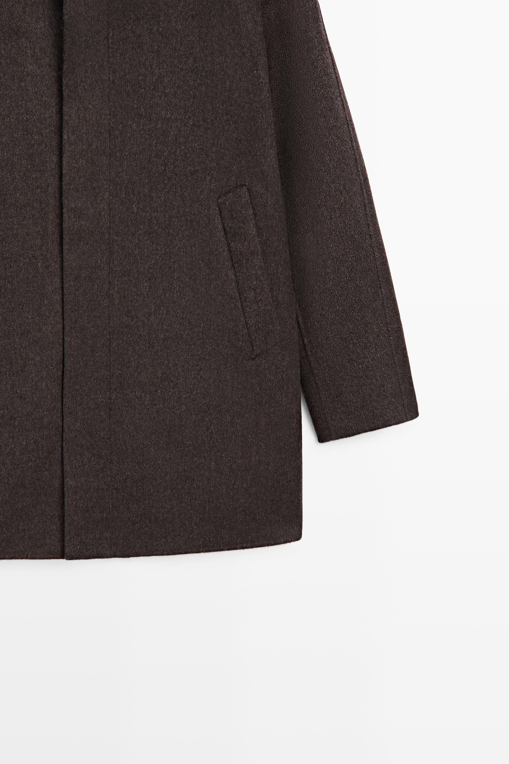 Short suede double-weave wool-blend coat