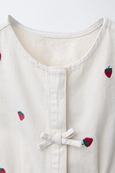EMBROIDERED STRAWBERRY TWILL PLAYSUIT - Ecru by Zara - Image 2