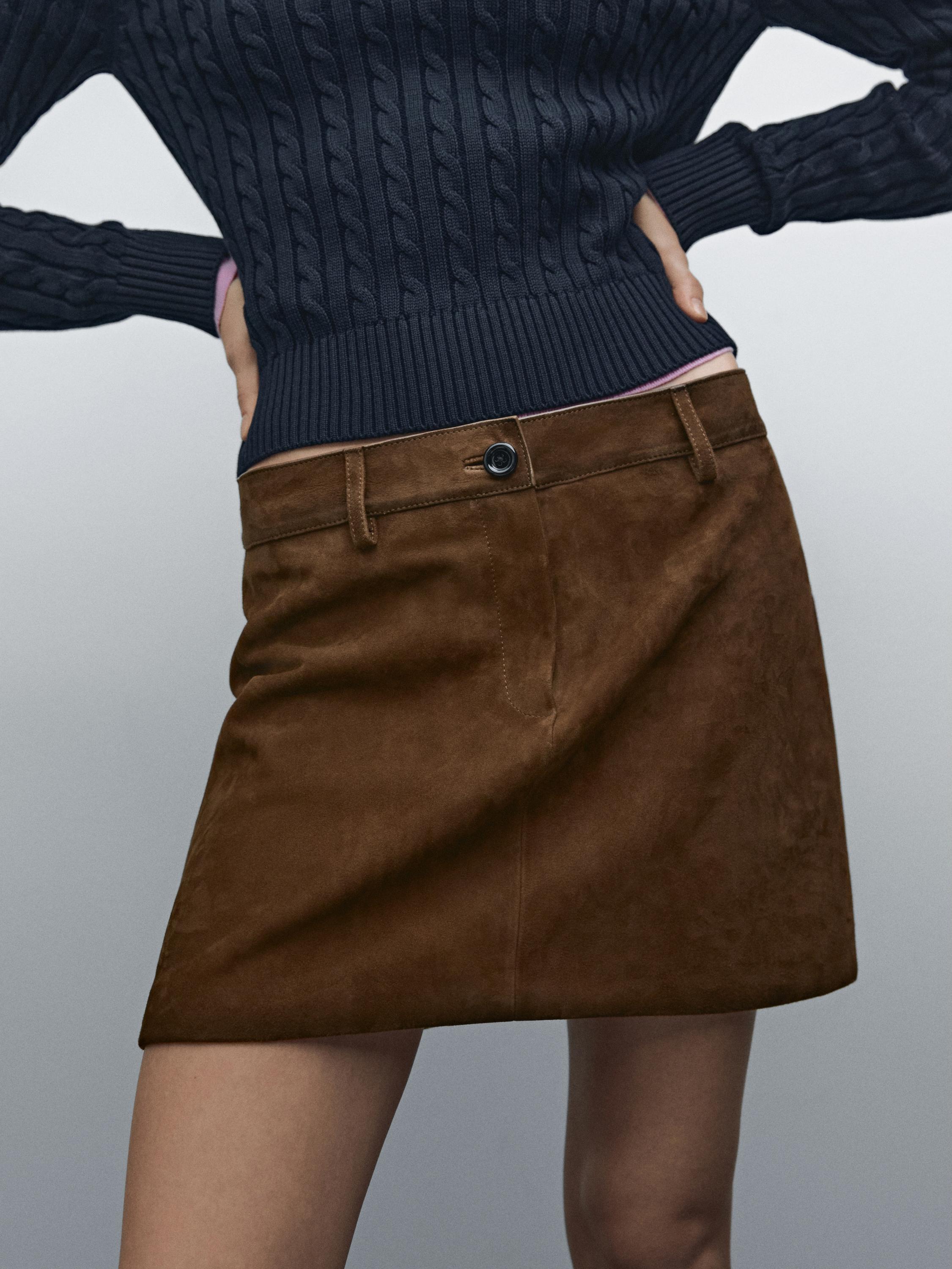 Suede leather mini skirt - Brown | ZARA United States Suede leather mini skirt - Brown | ZARA United States
