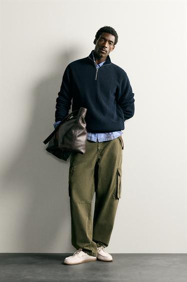 PULL EN MAILLE PERLÉE À ZIP - Bleu marine de Zara - Image 0