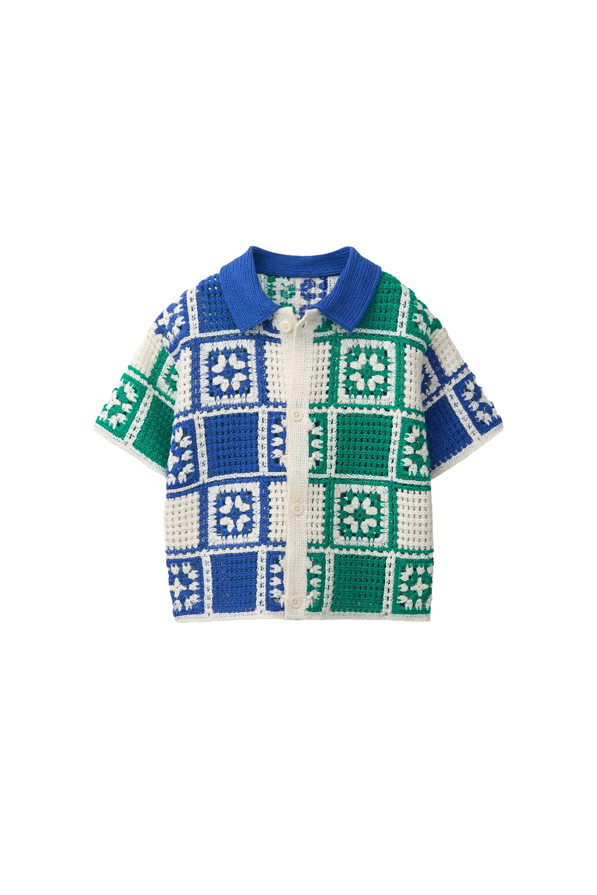 MOSAIC CROCHET KNIT SHIRT - Ecru / Blue | ZARA Canada