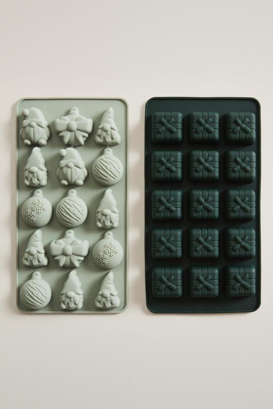 CHRISTMAS CHOCOLATE SILICONE MOULD (SET OF 2) - Greens by Zara - Image 0