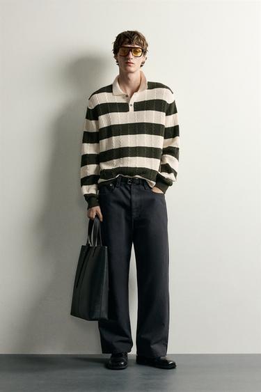 REGULAR FIT STRIPED POLO SHIRT - Green / Ecru by Zara - Image 0