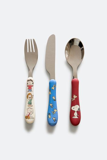 CHILDREN'S PEANUTS™ CUTLERY SET WITH PASTEL-COLOURED HANDLE (SET OF 3) - Multicoloured by Zara