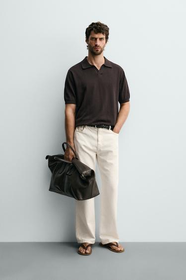 REGULAR FIT RIBBED KNIT POLO SHIRT - Chocolate by Zara
