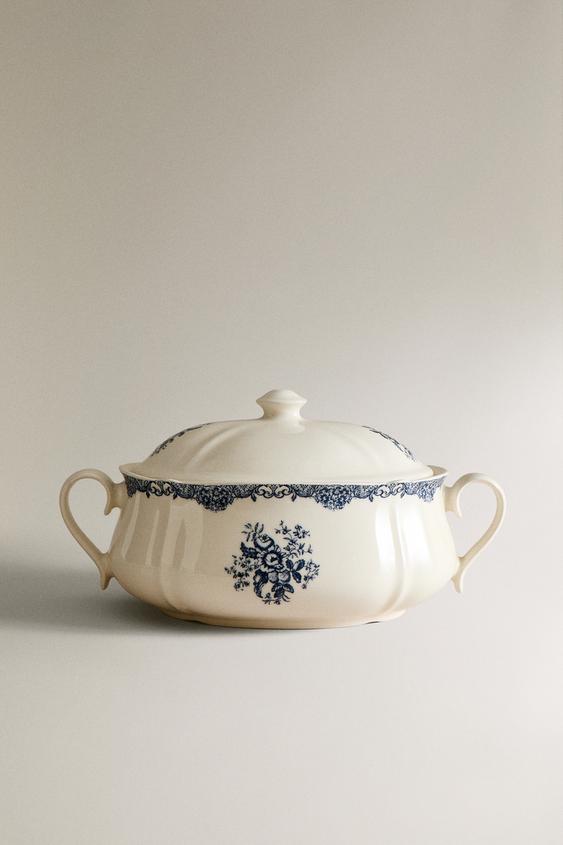 SOUPIÈRE FAÏENCE IMPRIMÉ FLEURS - Bleu de Zara - Image 0