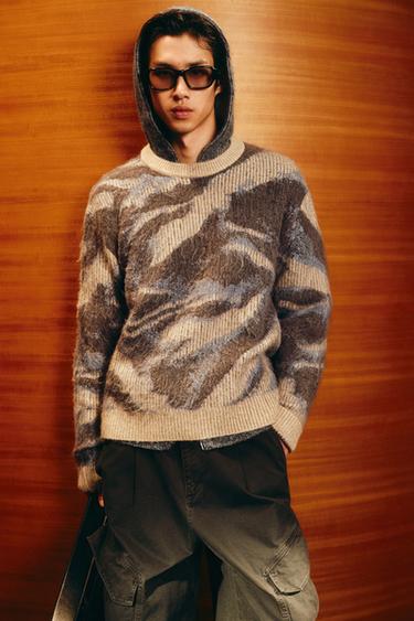 Zara 抽象提花刷毛針織衫 - 裸色