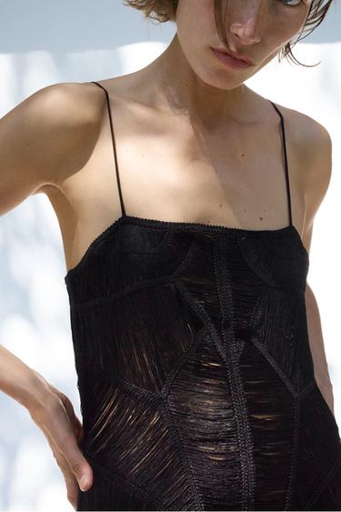 Zara FRINGED MINI DRESS - Black