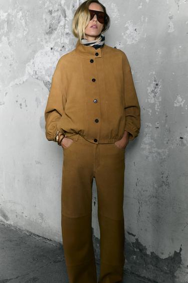 Zara ZW COLLECTION LIMITED EDITION LEATHER PANTS - Mid-camel
