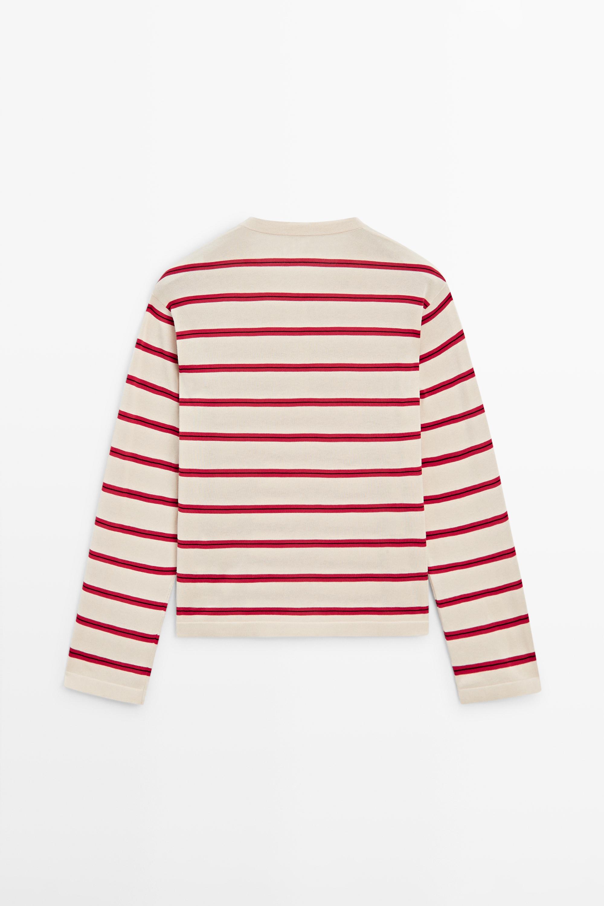 Pull en maille à rayures 100 % coton et col tunisien