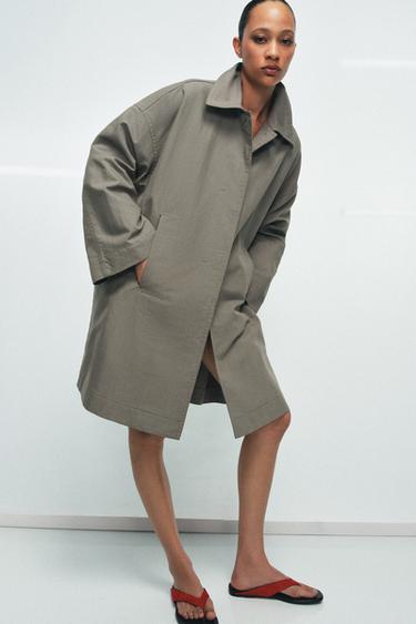 Zara ZW COLLECTION OVERSIZED TRENCH - Maroon Grey