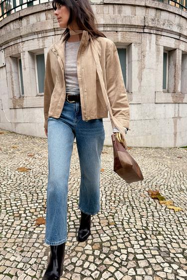 Zara FAUX SUEDE JACKET - taupe brown