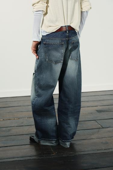 JEAN TRF BAGGY REPLIÉ DÉCHIRURES TAILLE MOYENNE - Bleu marine de Zara - Image 3