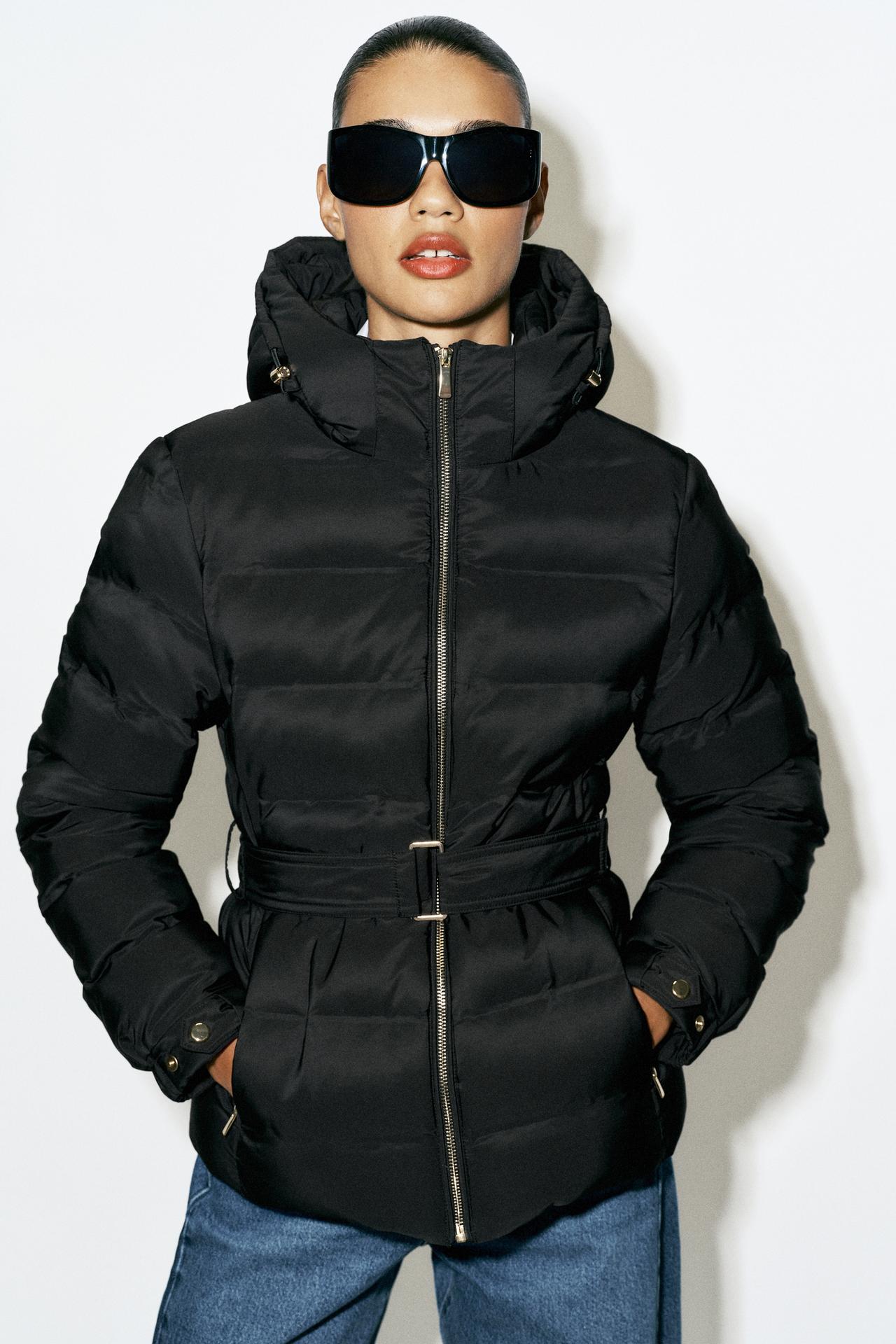 WATER-REPELLENT WINDPROOF PADDED HOODIE ANORAK — Black