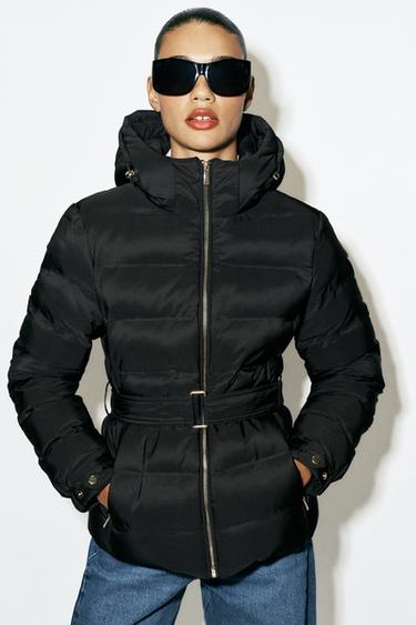WATER-REPELLENT WINDPROOF PADDED HOODIE ANORAK — Black 2