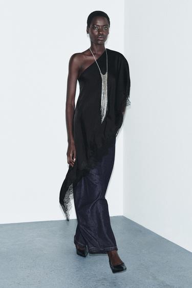 TOP غير متناسق دانتيل ZW COLLECTION - أسود الخاص بـ Zara