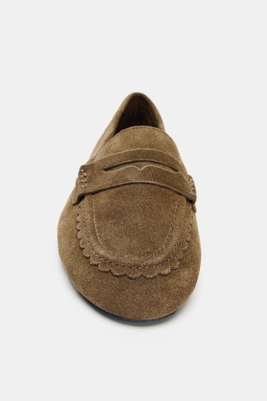 STITCHED SPLIT SUEDE LOAFERS - Dark tan by Zara - Image 5