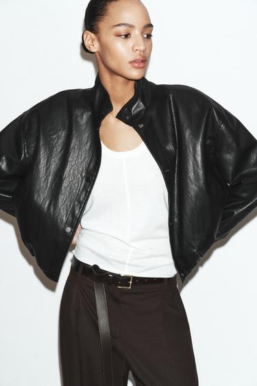 QUILTED LEATHER EFFECT BOMBER JACKET - Black by Zara - Image 3